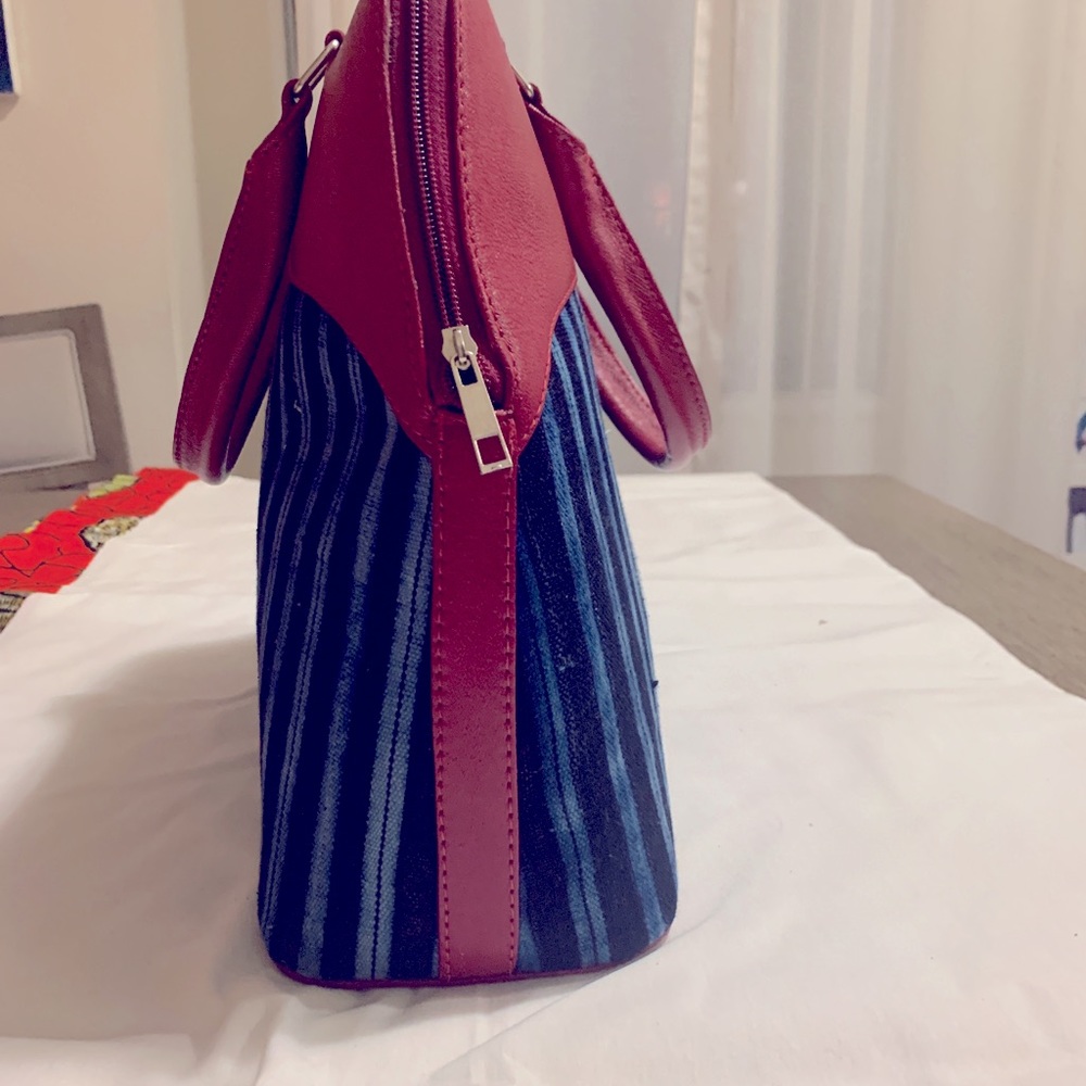 Leather and fabric hand bag